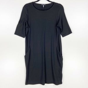 Eileen Fisher Shift Dress Black Scoop Pockets S